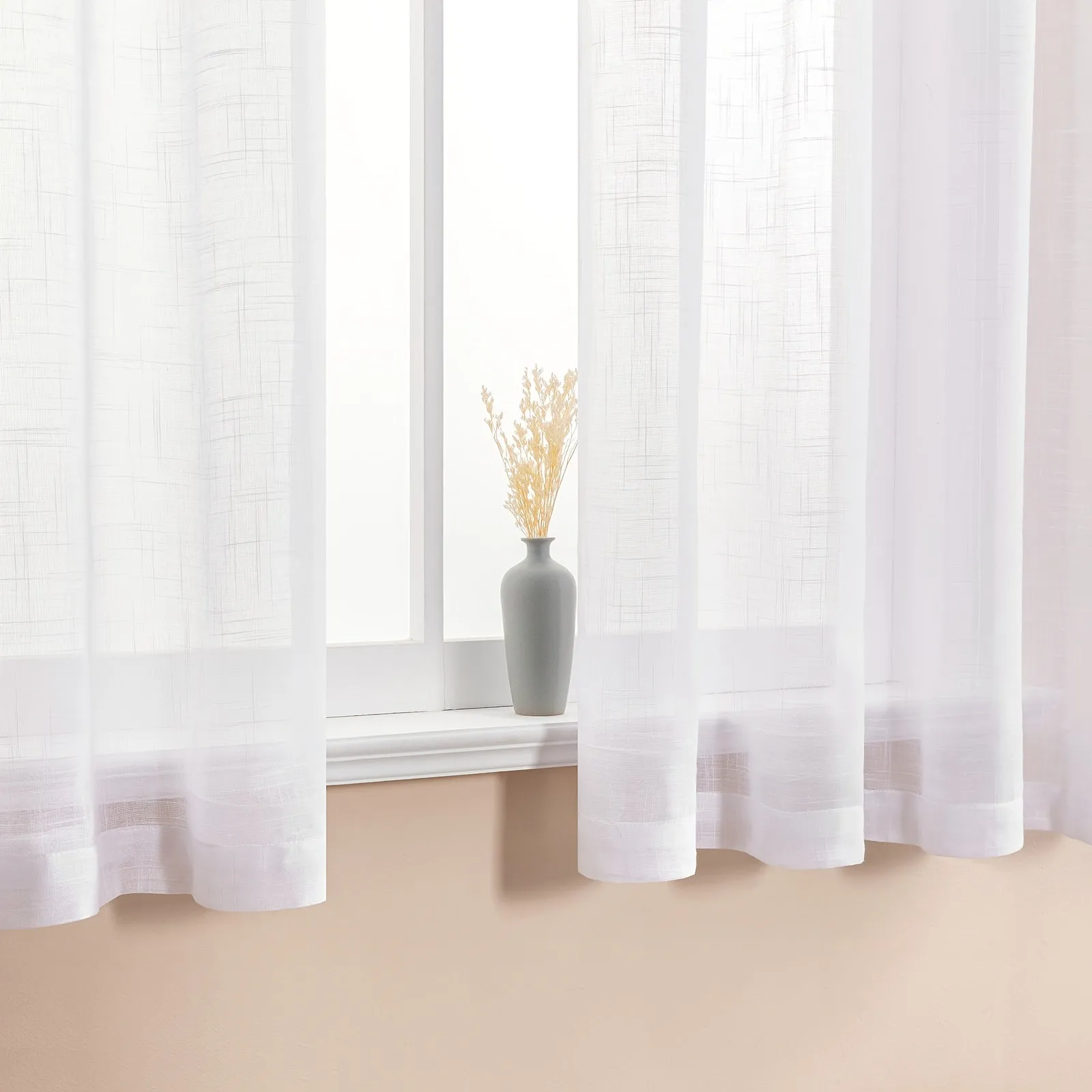 1-Panel Short Linen White Tulle Sheer Curtain for Modern Kitchen, Living Room, and Bedroom Window Treatments with Drapes for Home Decor