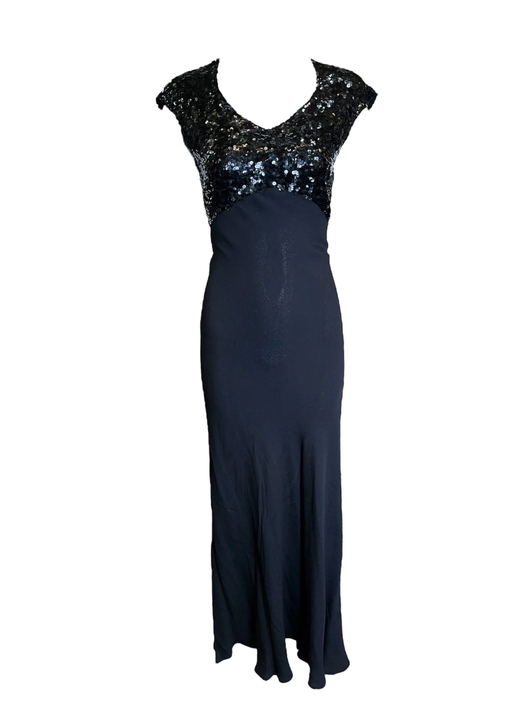 1930s Bias Crepe Gown with Sequin Bodice