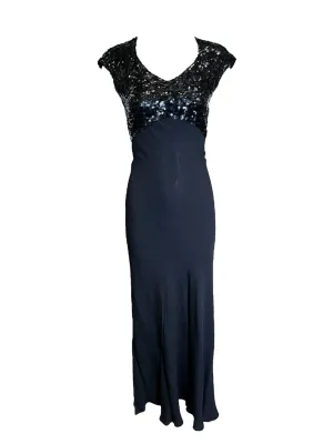 1930s Bias Crepe Gown with Sequin Bodice