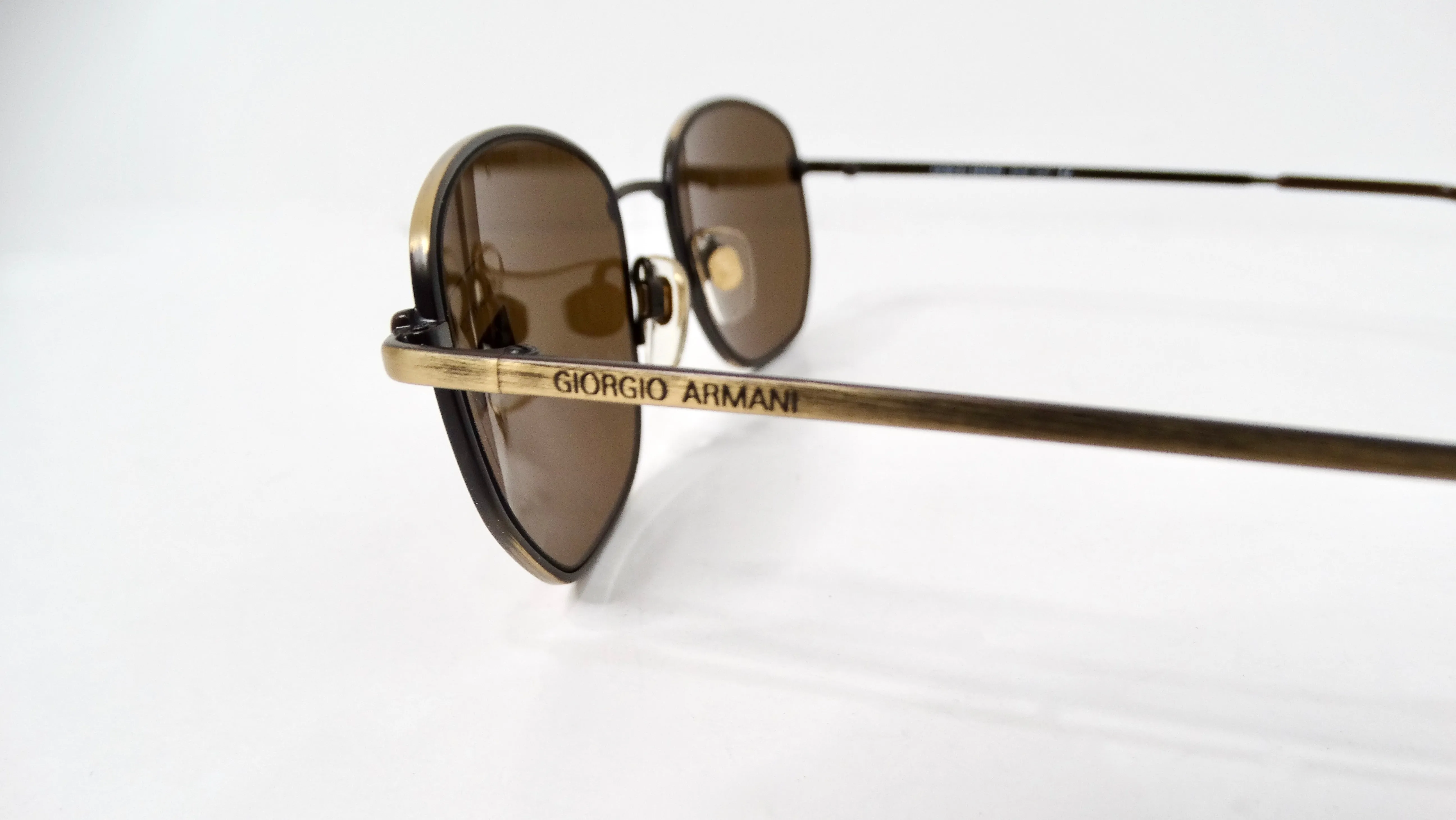 1990s Giorgio Armani Brown Tinted & Gold-Tone Metal Sunglasses