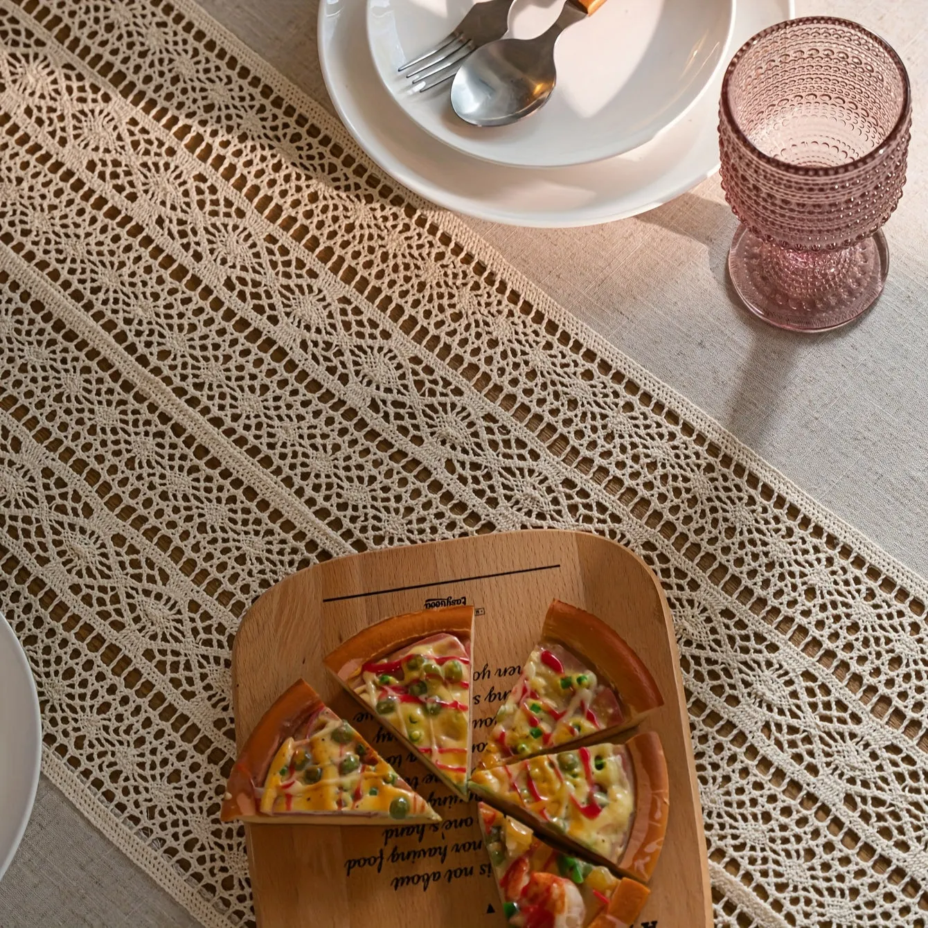 1pc Bohemian Linen Table Cloth - Exquisite Hand-Crocheted, Rustic Hemp Blend with Timeless Beige Fringes - Perfect for Christmas, Picnics, and Home Decor - Elegant and Versatile