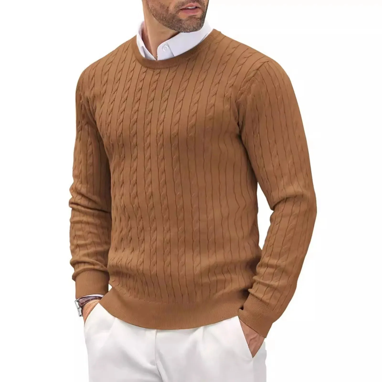 2024 Autumn Winter New Oversized Business Cable Knit Sweaters Men Office Long Sleeve Knitted Casual Warm Vintage Pullover Tops