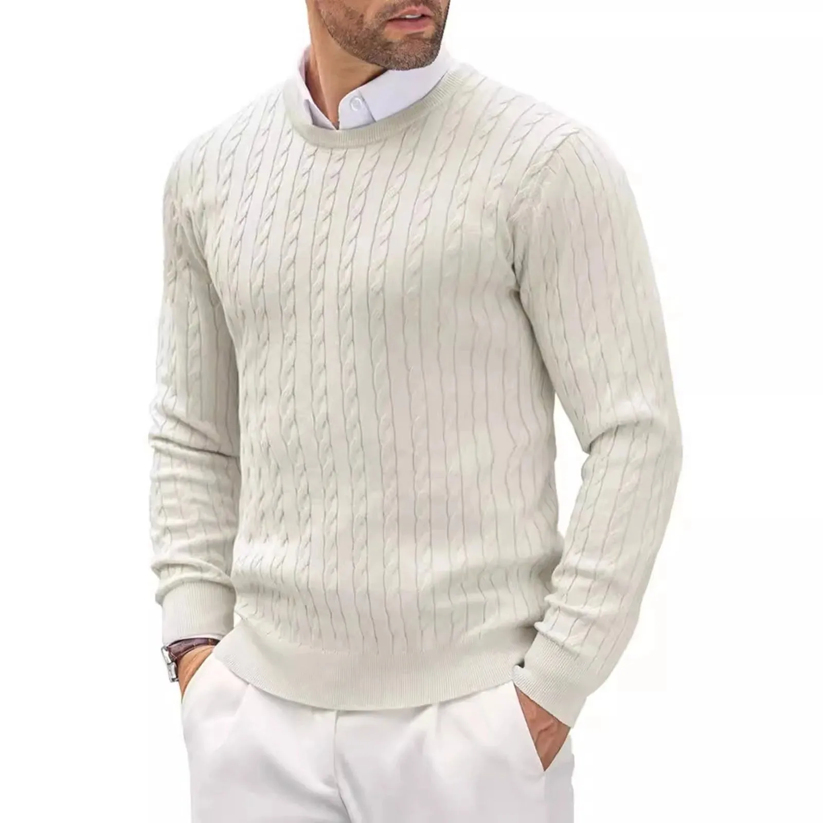 2024 Autumn Winter New Oversized Business Cable Knit Sweaters Men Office Long Sleeve Knitted Casual Warm Vintage Pullover Tops