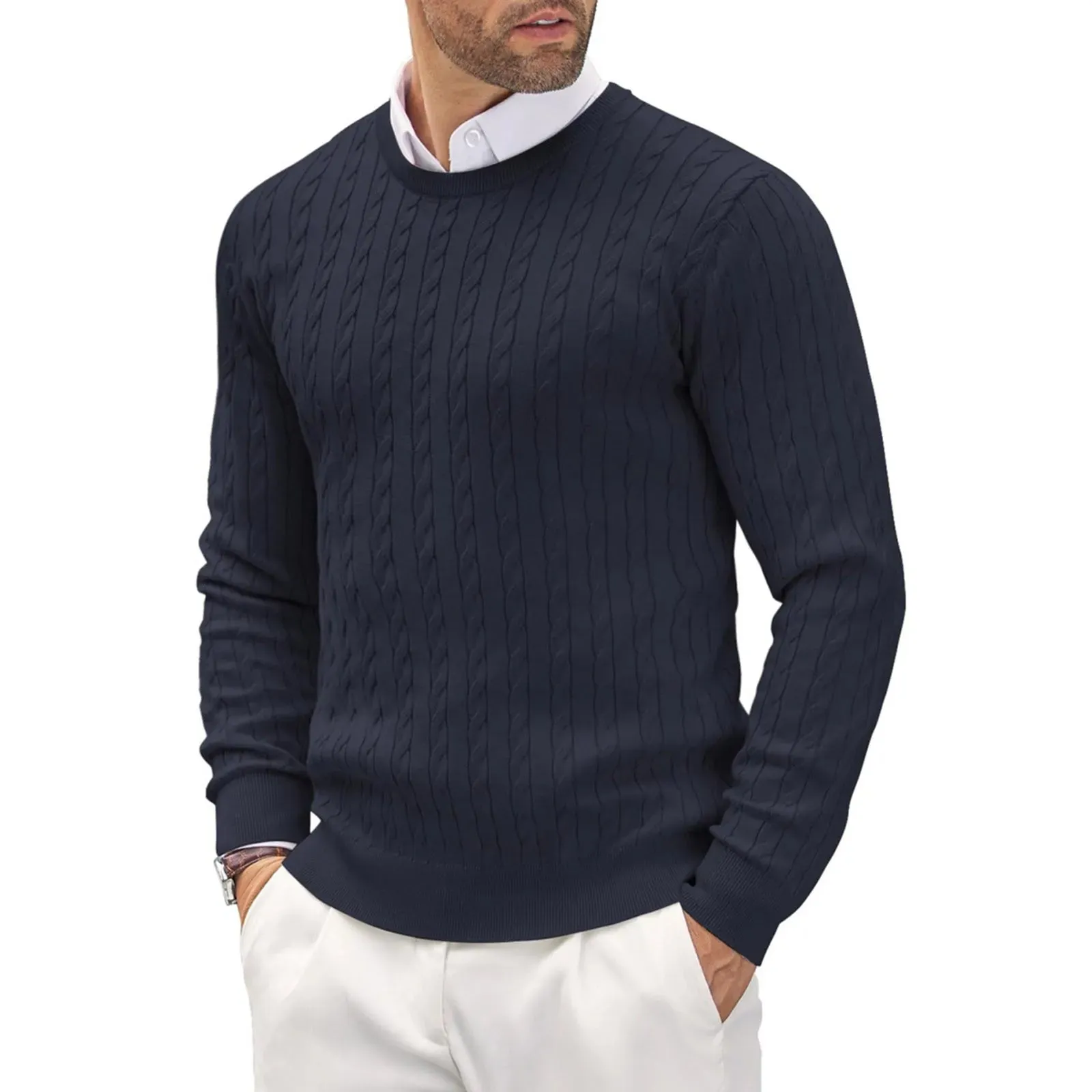 2024 Autumn Winter New Oversized Business Cable Knit Sweaters Men Office Long Sleeve Knitted Casual Warm Vintage Pullover Tops