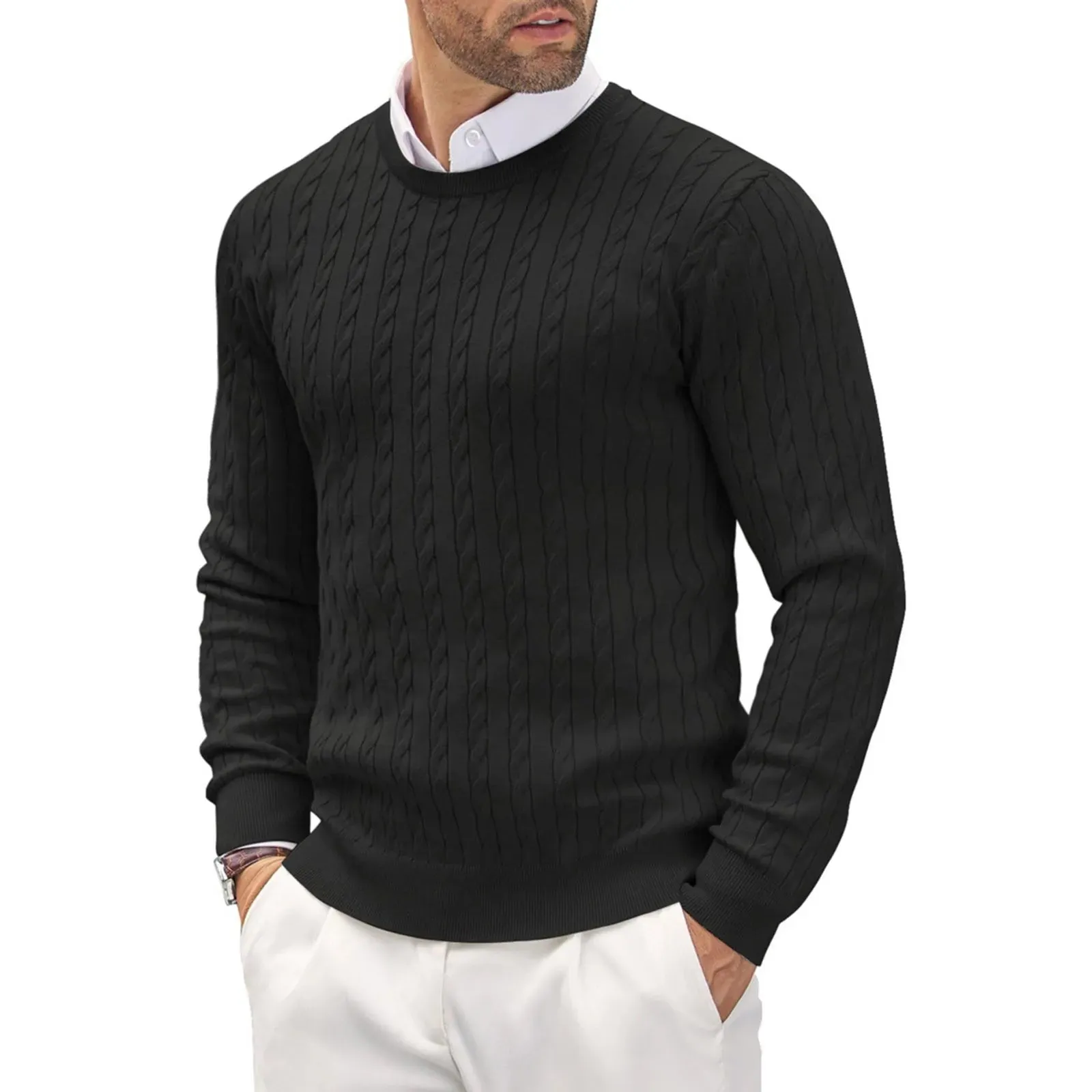 2024 Autumn Winter New Oversized Business Cable Knit Sweaters Men Office Long Sleeve Knitted Casual Warm Vintage Pullover Tops