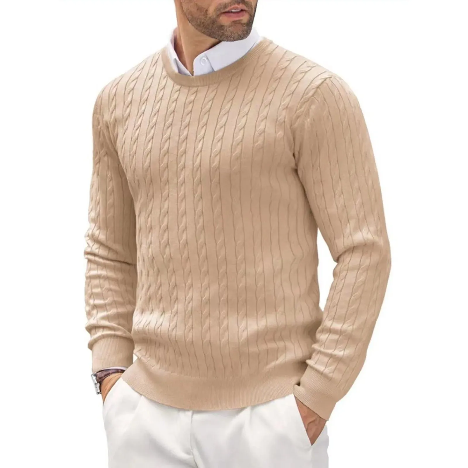 2024 Autumn Winter New Oversized Business Cable Knit Sweaters Men Office Long Sleeve Knitted Casual Warm Vintage Pullover Tops