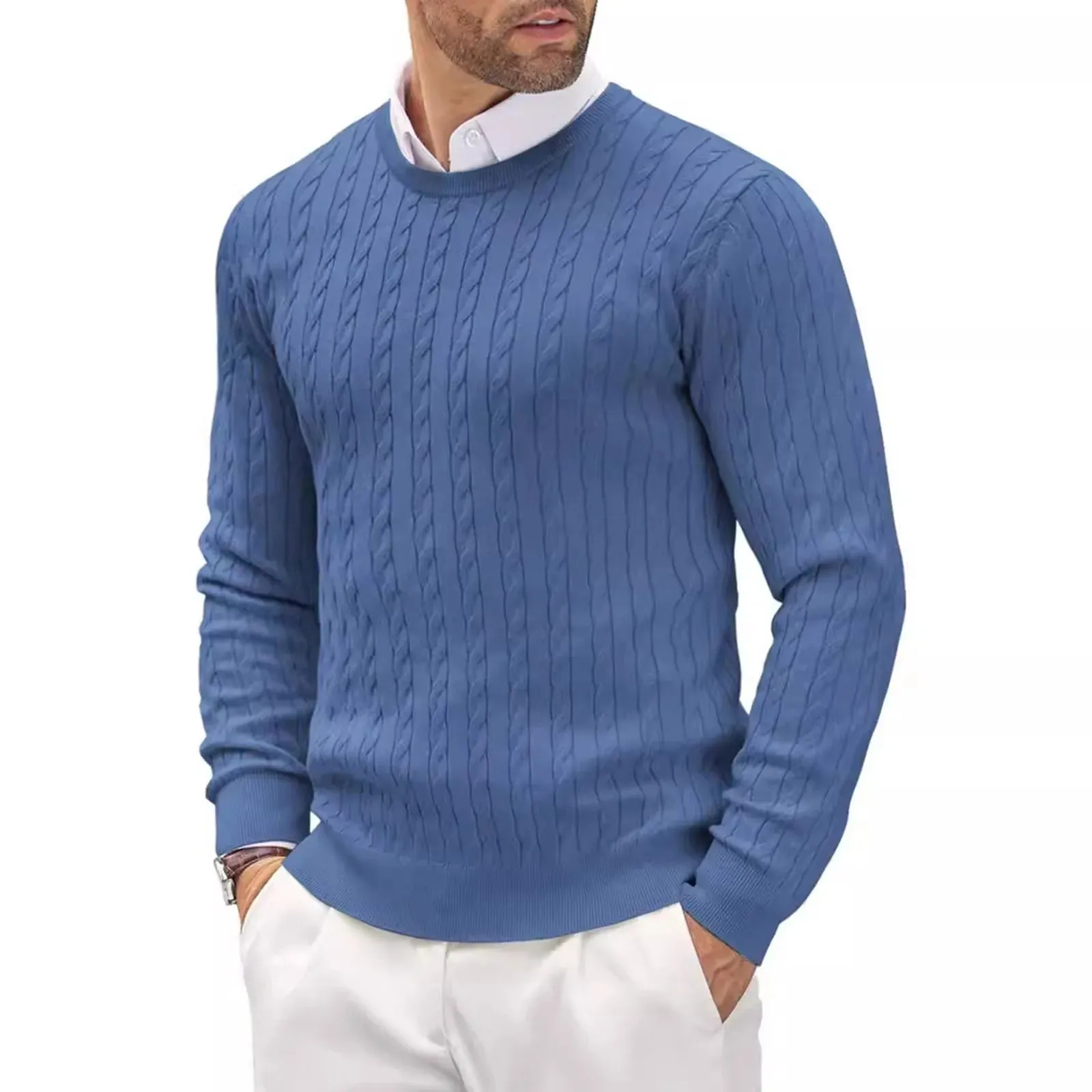 2024 Autumn Winter New Oversized Business Cable Knit Sweaters Men Office Long Sleeve Knitted Casual Warm Vintage Pullover Tops