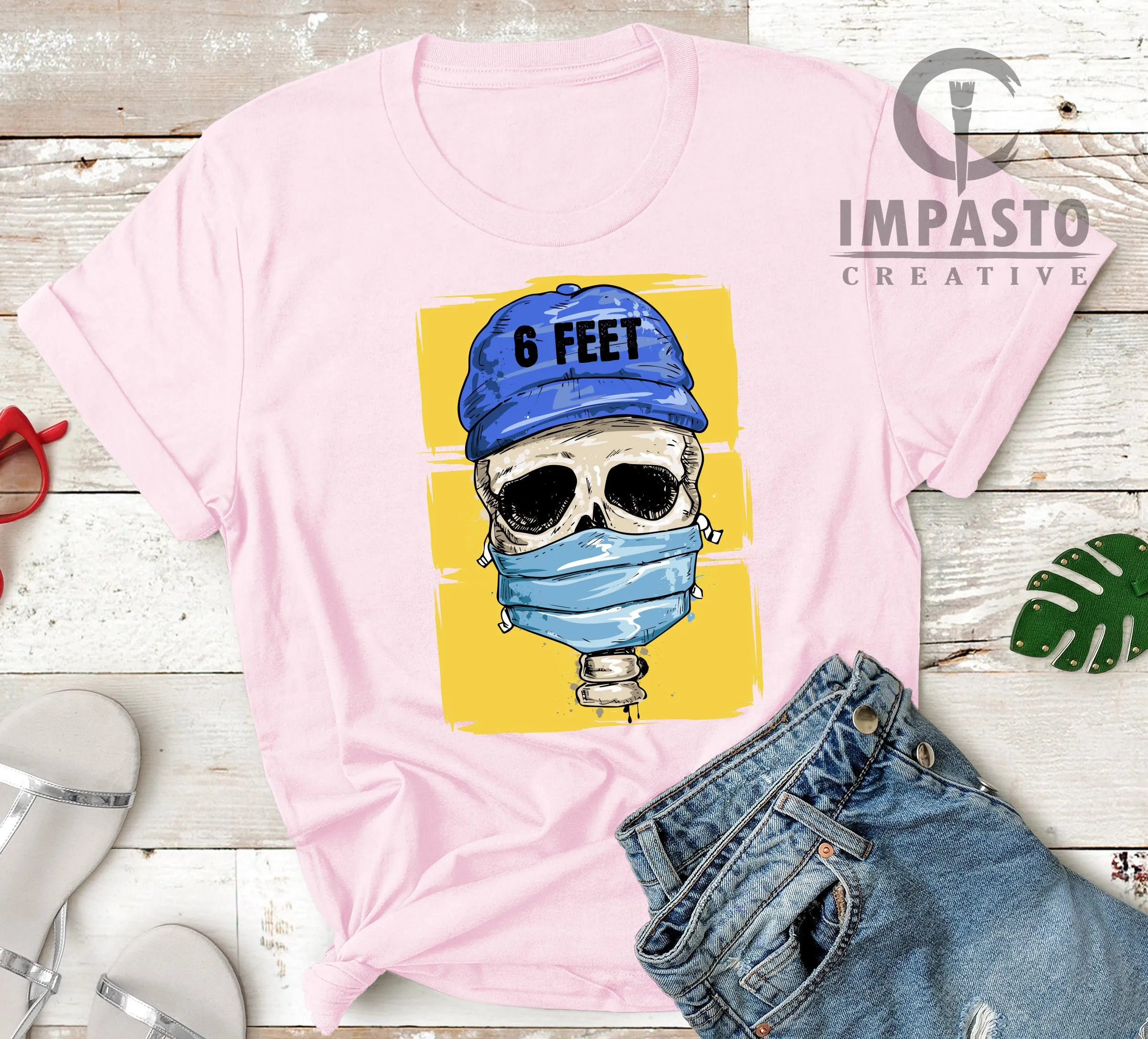 6 Feet Masked Skull Unisex T shirt, trending t shirt, cool t shirt, art tee, graphic tee