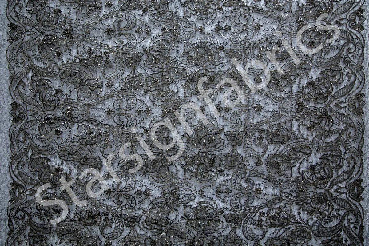 Abstract Design Shiny Thread Embroidered Sequin Fabric