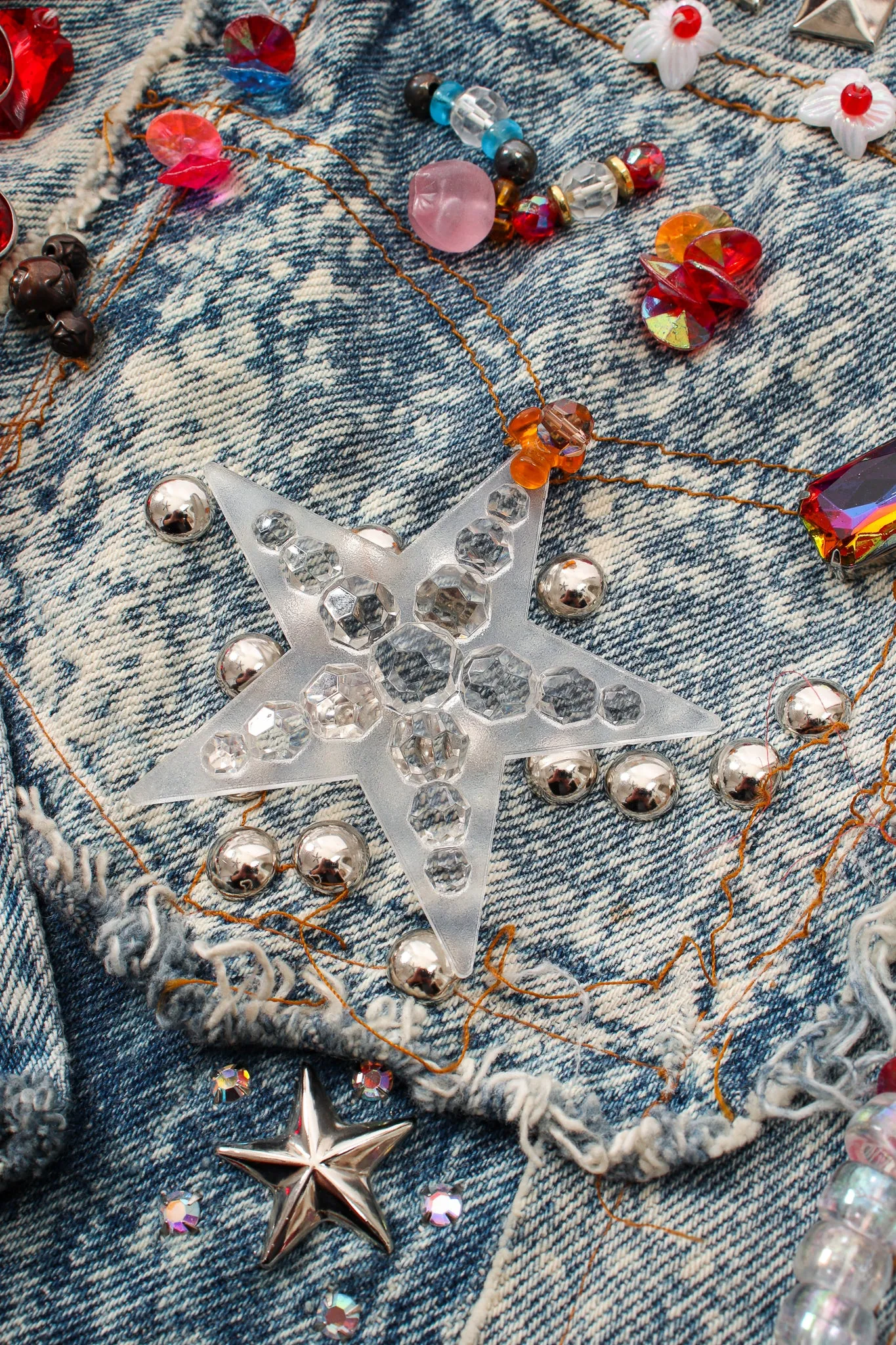 Acid Wash Embellished Crop Jacket