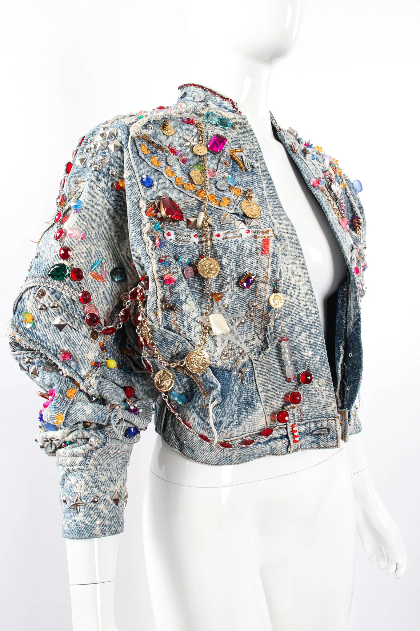 Acid Wash Embellished Crop Jacket