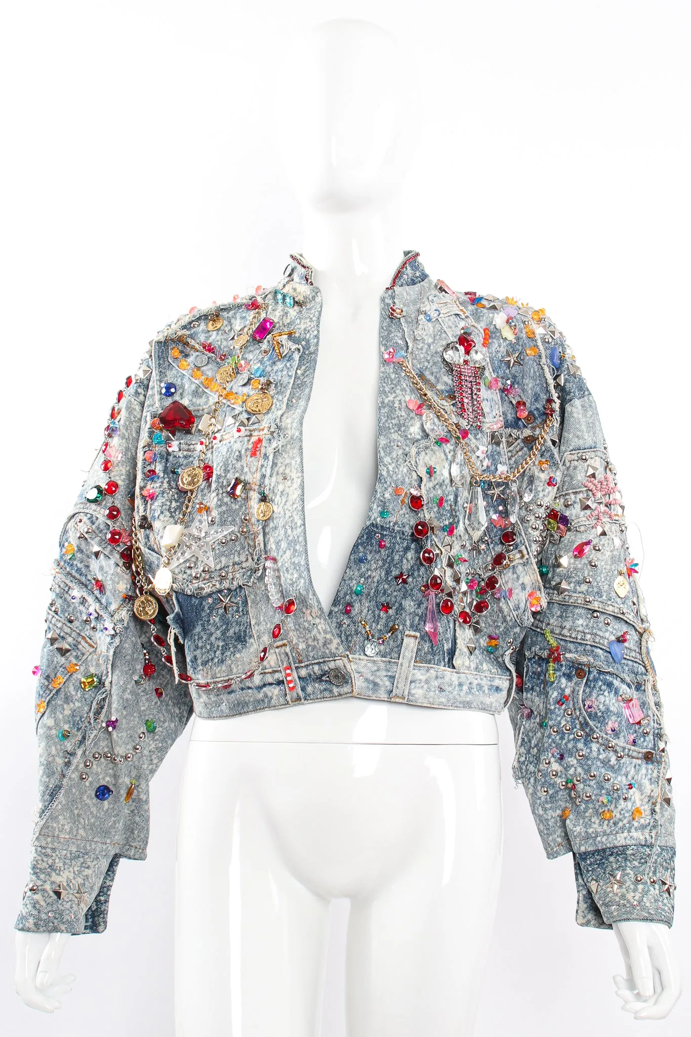 Acid Wash Embellished Crop Jacket
