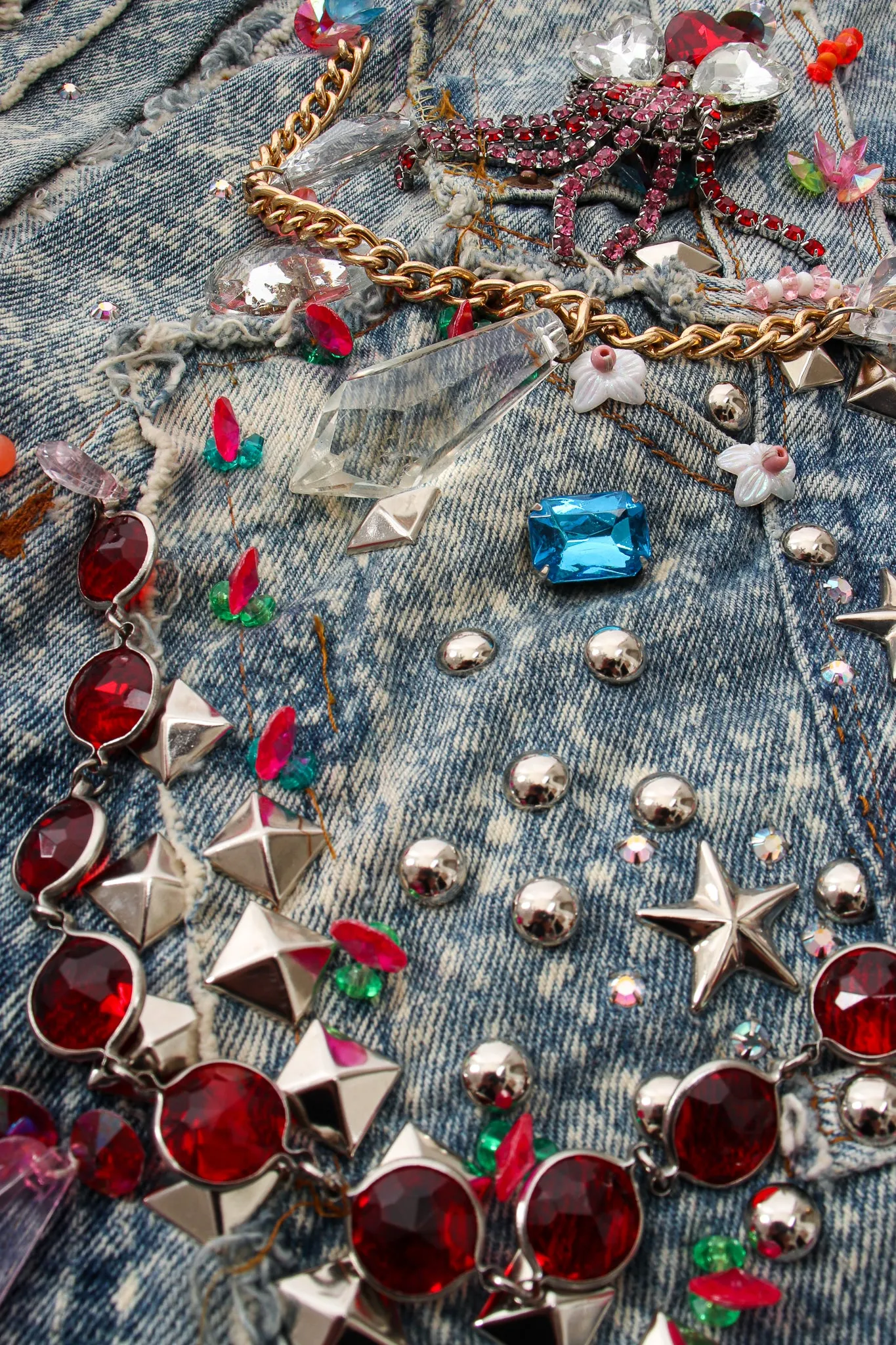 Acid Wash Embellished Crop Jacket