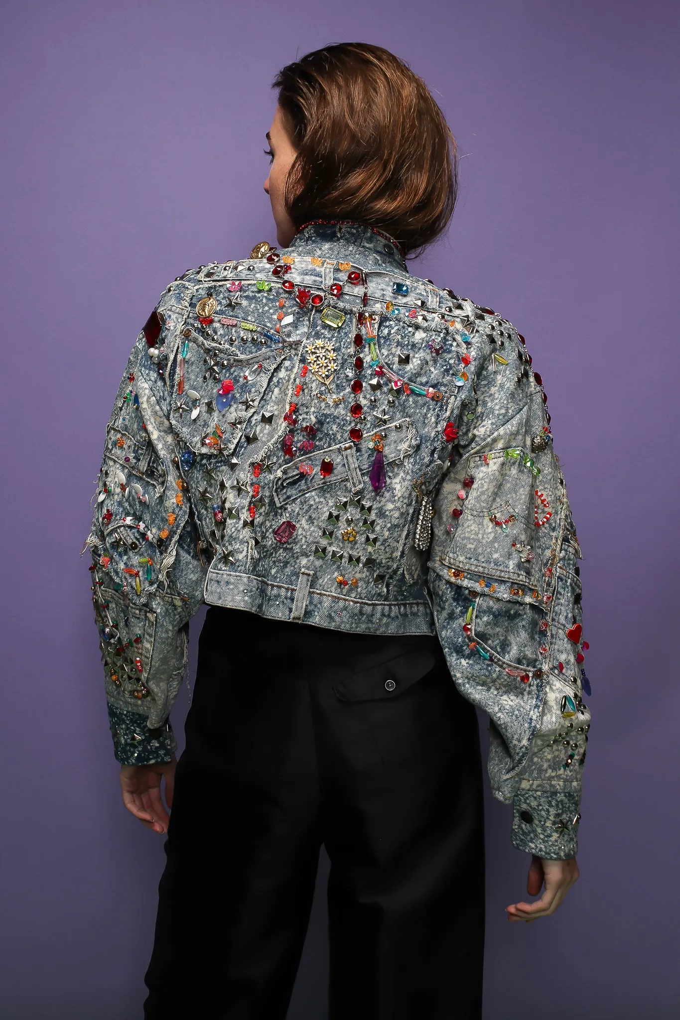 Acid Wash Embellished Crop Jacket