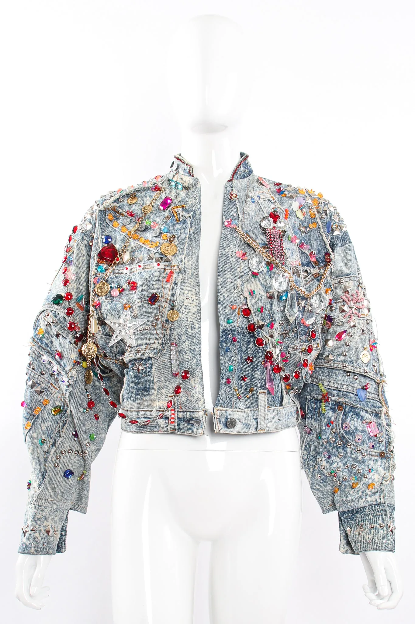 Acid Wash Embellished Crop Jacket