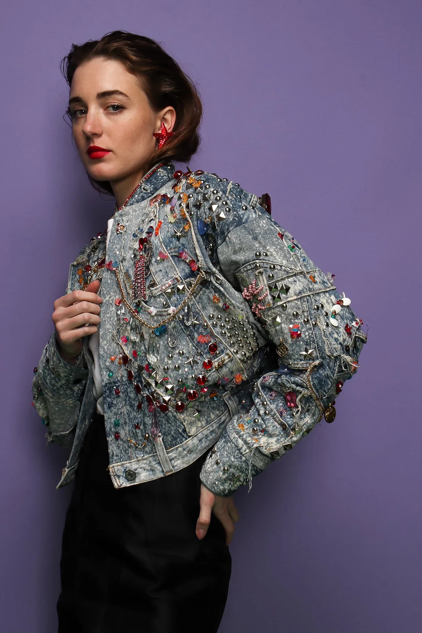 Acid Wash Embellished Crop Jacket