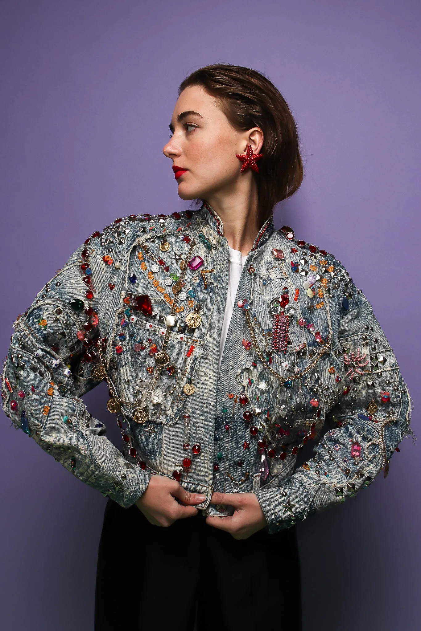 Acid Wash Embellished Crop Jacket