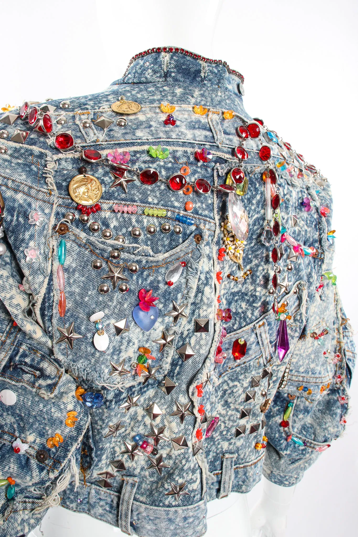 Acid Wash Embellished Crop Jacket