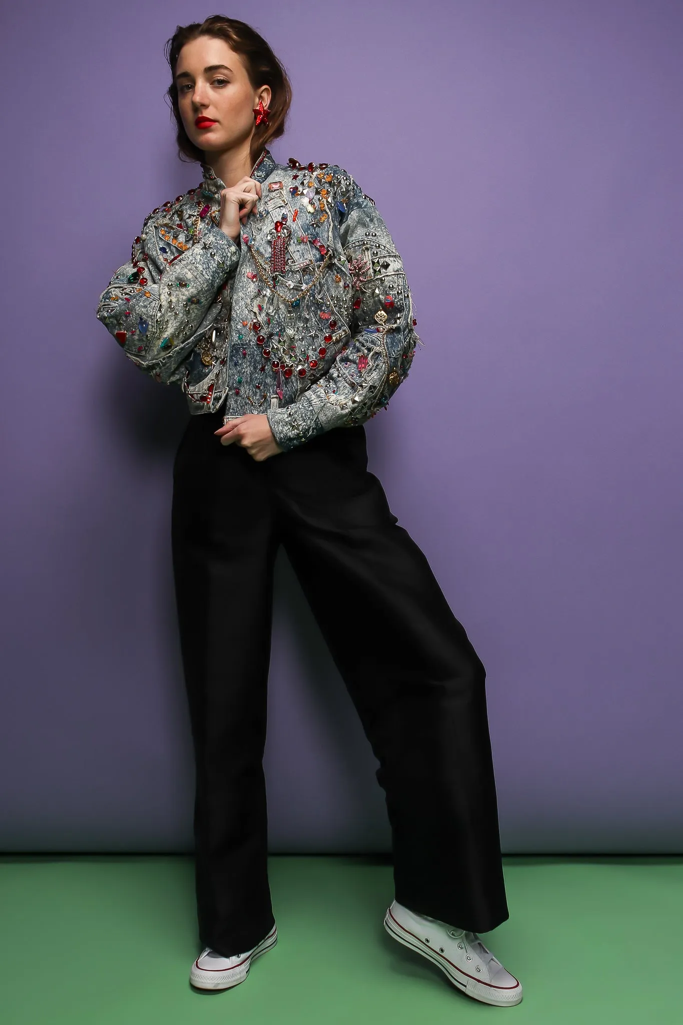 Acid Wash Embellished Crop Jacket