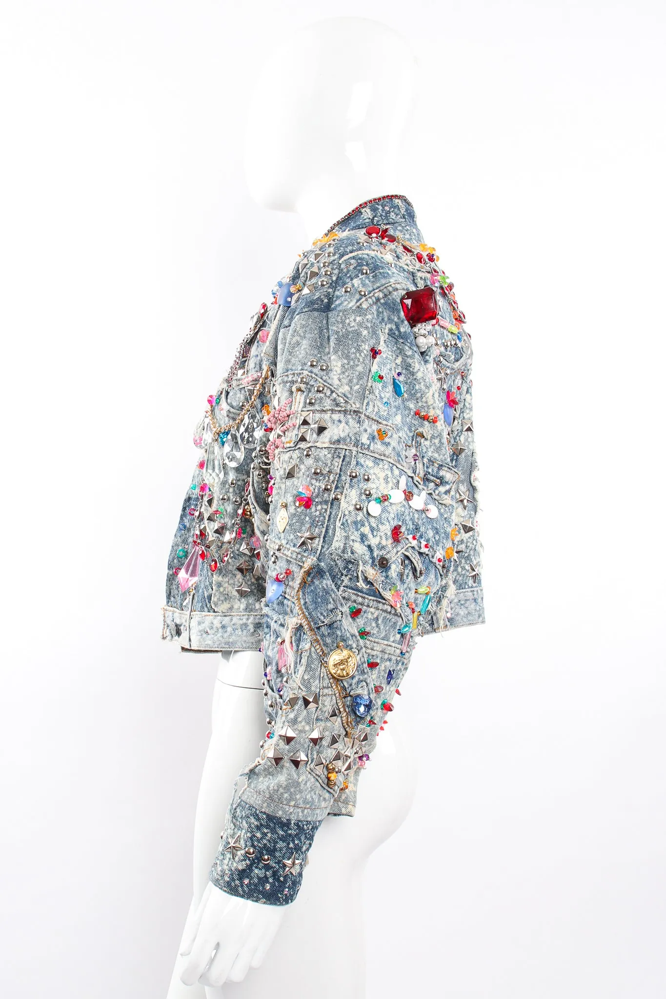 Acid Wash Embellished Crop Jacket