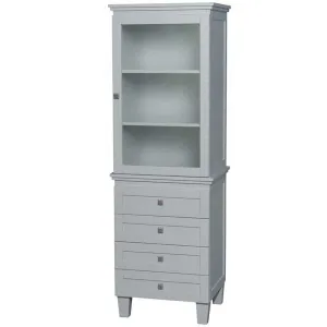Amare Bathroom Linen Tower in Oyster Gray with Shelved Cabinet Storage and 4 Drawers