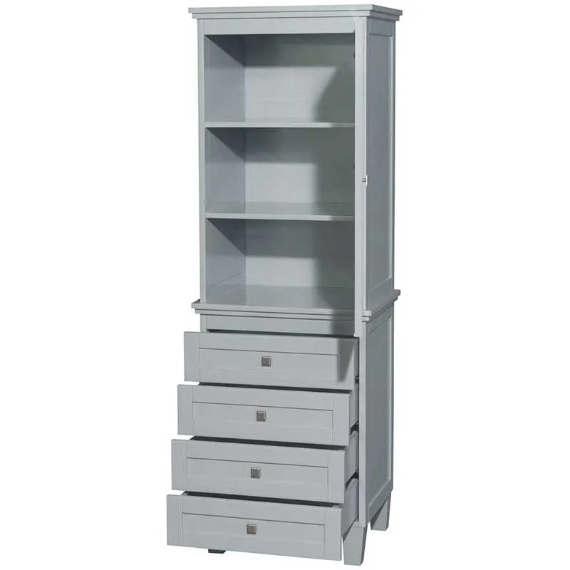 Amare Bathroom Linen Tower in Oyster Gray with Shelved Cabinet Storage and 4 Drawers