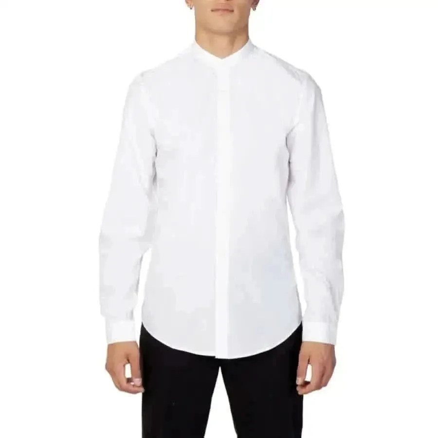 Antony Morato Men's White Mandarin Collar Cotton Shirt