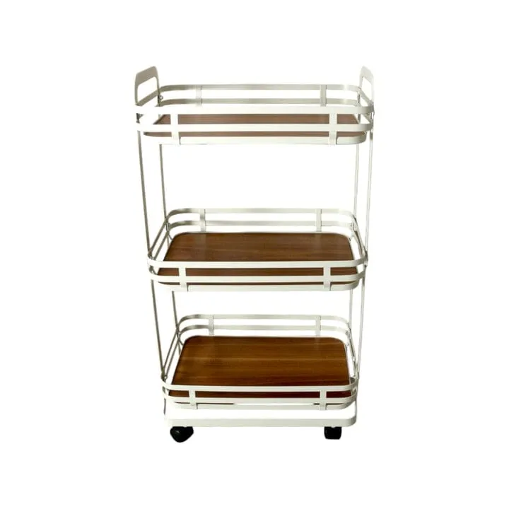Aqua 3-Tier Storage Cart Trolley Cream with MDF Board 29909