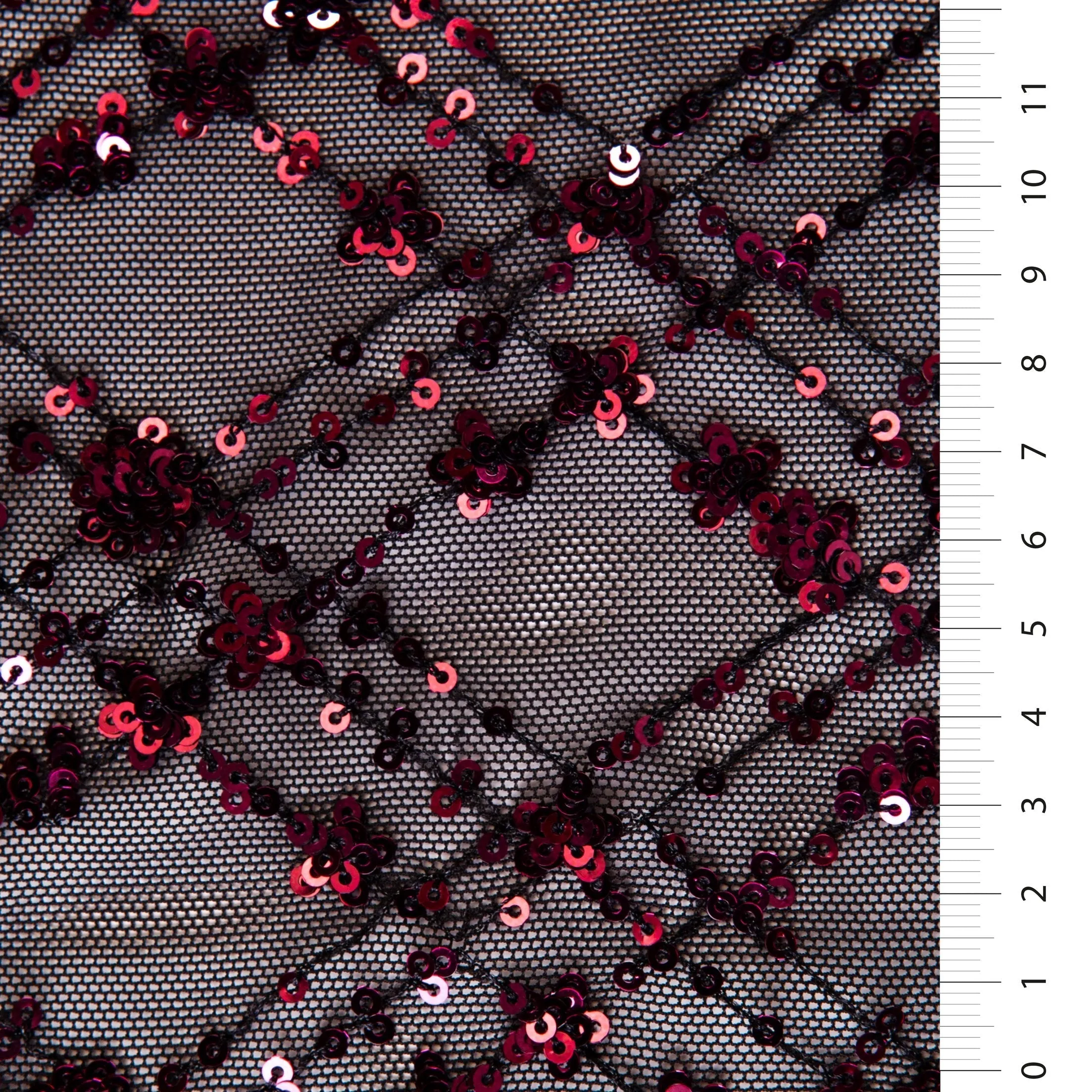 Argyle Design Cluster Sequin Embroidered Mesh Tulle Fabric