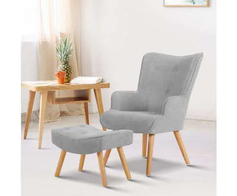 Armchair and Ottoman - Light Grey