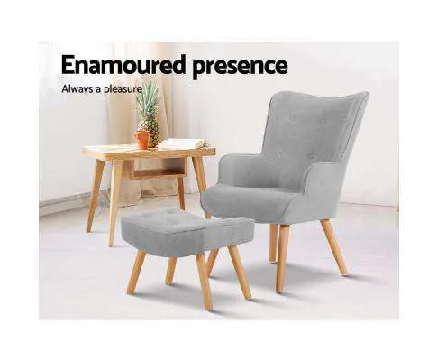 Armchair and Ottoman - Light Grey