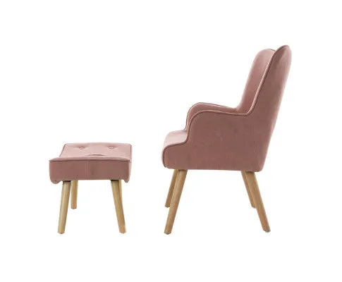 Armchair Set with Ottoman Pink Lansar