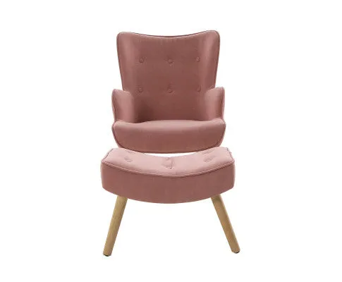 Armchair Set with Ottoman Pink Lansar