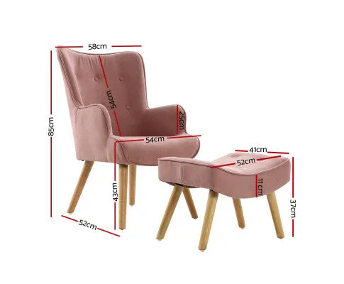 Armchair Set with Ottoman Pink Lansar