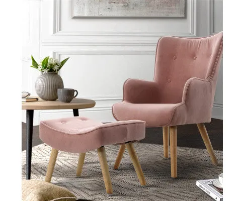 Armchair Set with Ottoman Pink Lansar