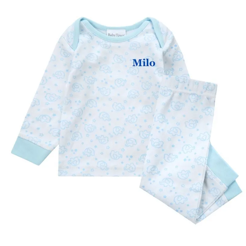 Baby boys elephant print personalised pyjamas