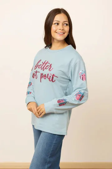 BETTER NOT POUT SEQUINS BLUE SWEATSHIRT
