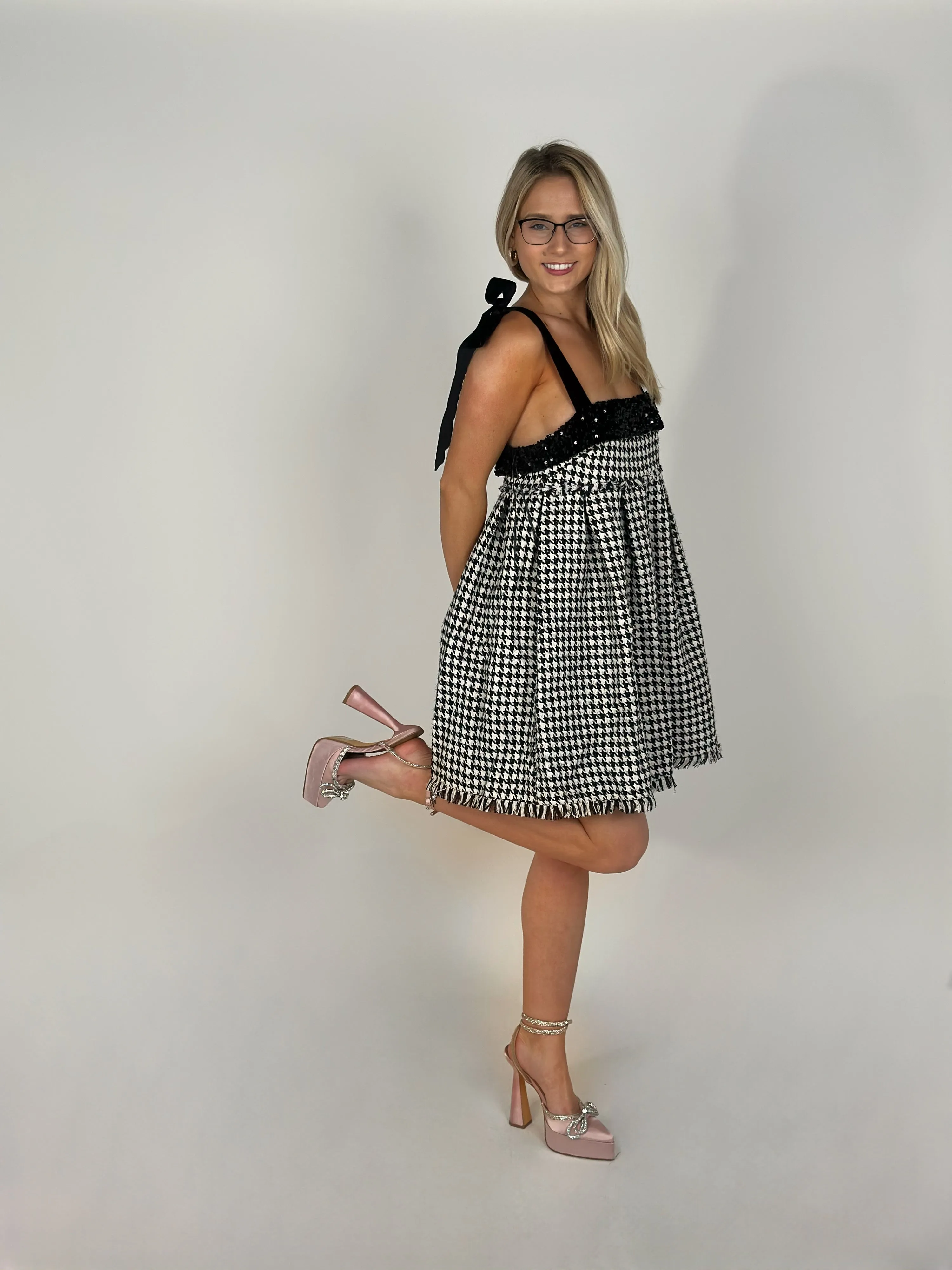 Black Houndstooth Mini Dress