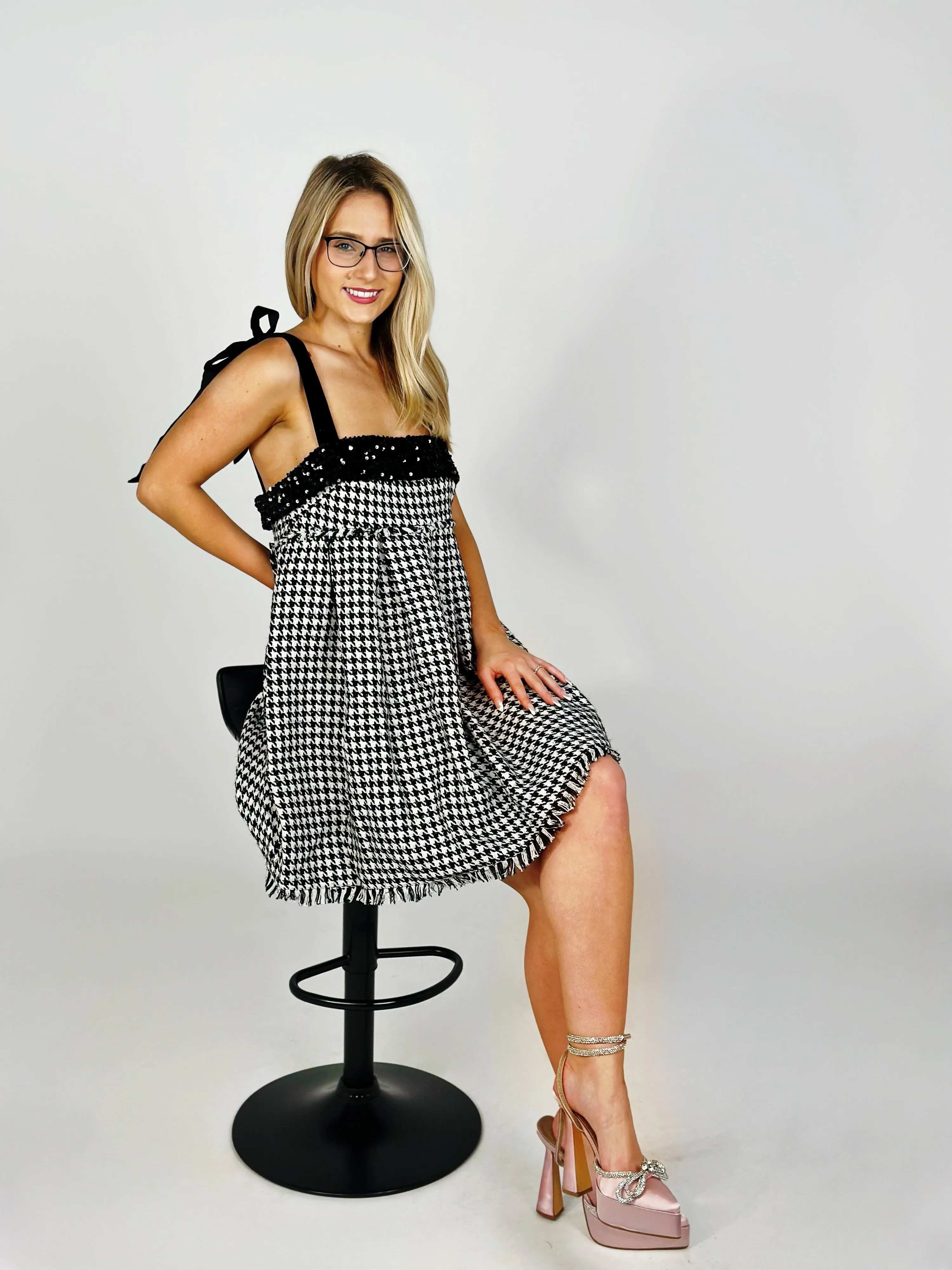 Black Houndstooth Mini Dress