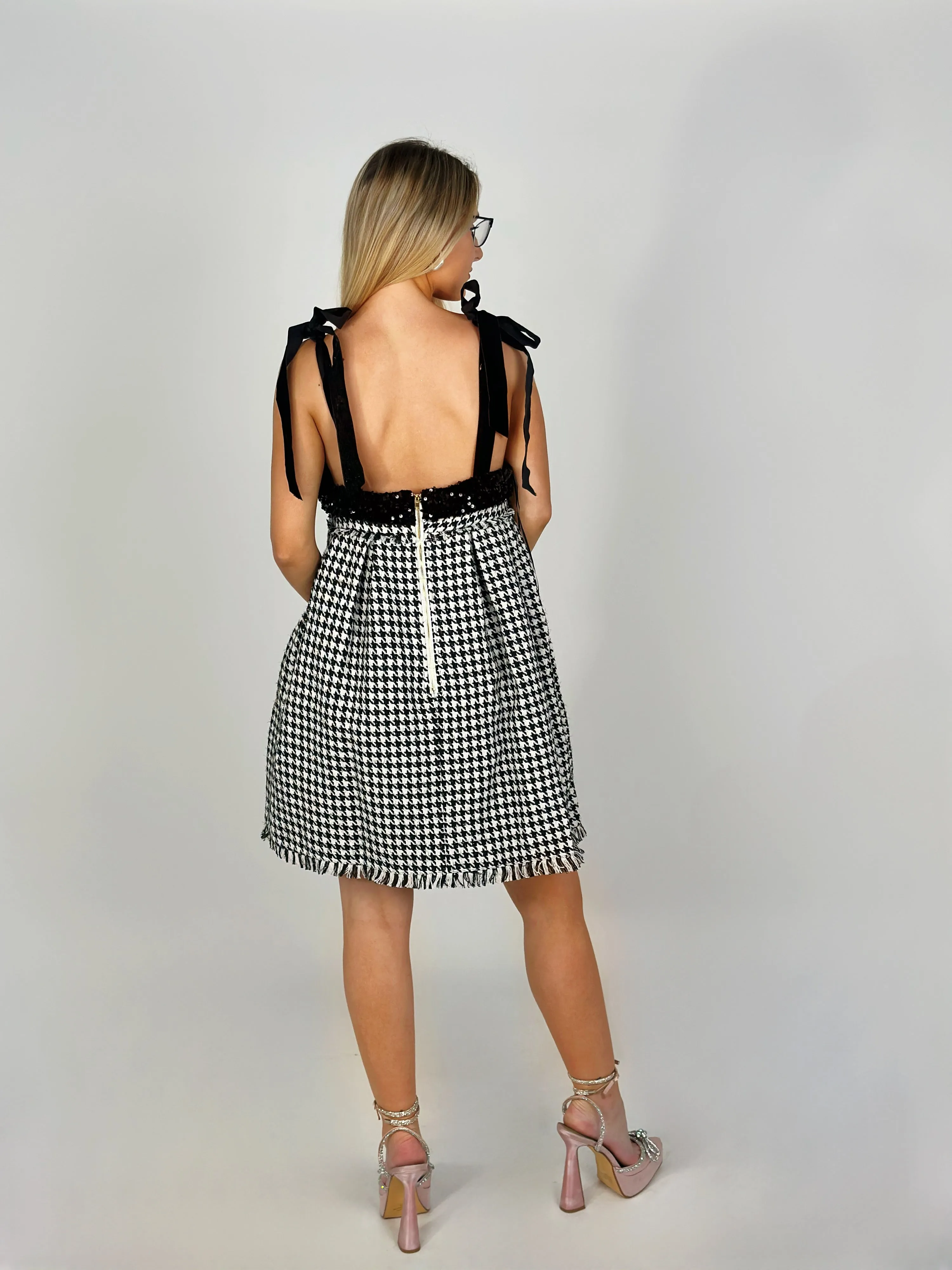 Black Houndstooth Mini Dress