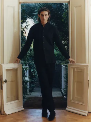 Black Linen Mandarin Suit