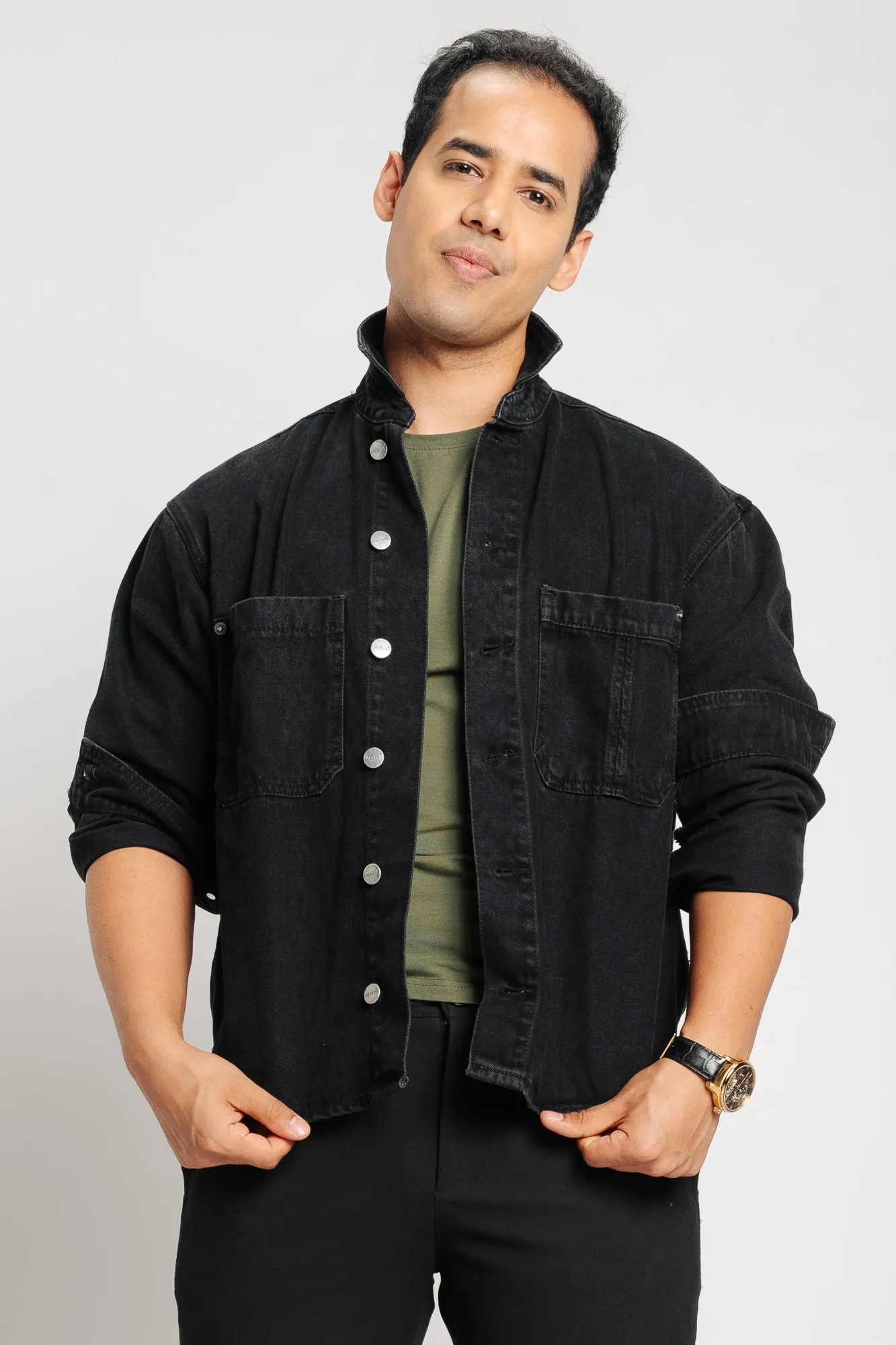 Black Men's Denim Shacket