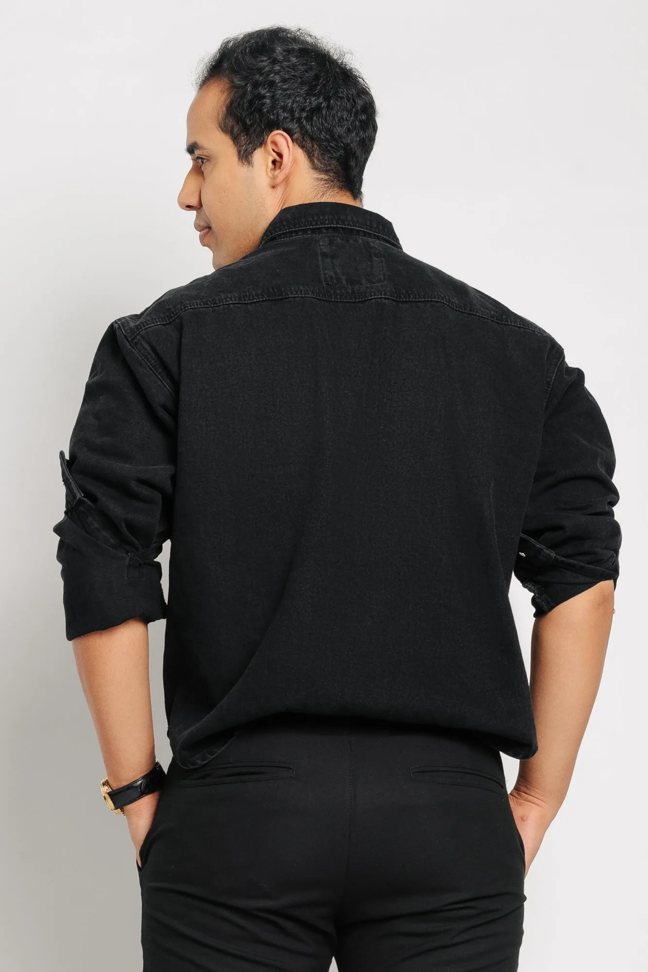 Black Men's Denim Shacket