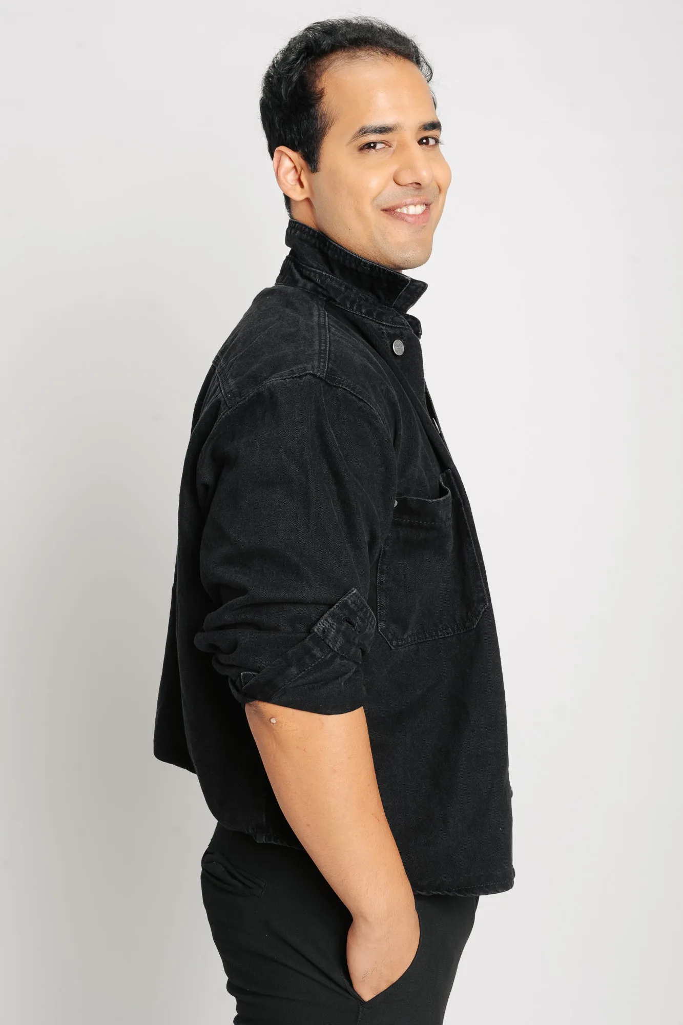 Black Men's Denim Shacket