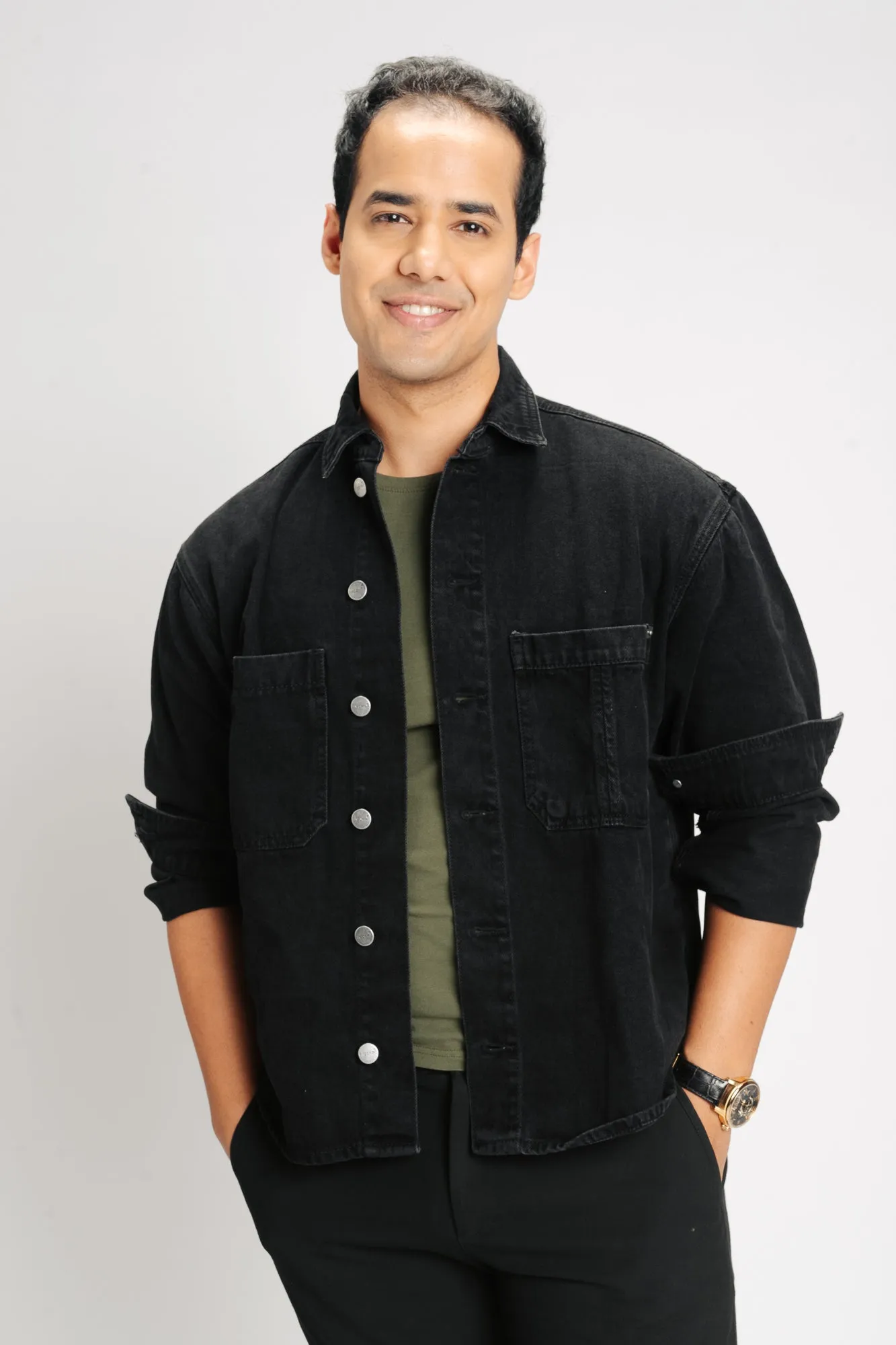 Black Men's Denim Shacket