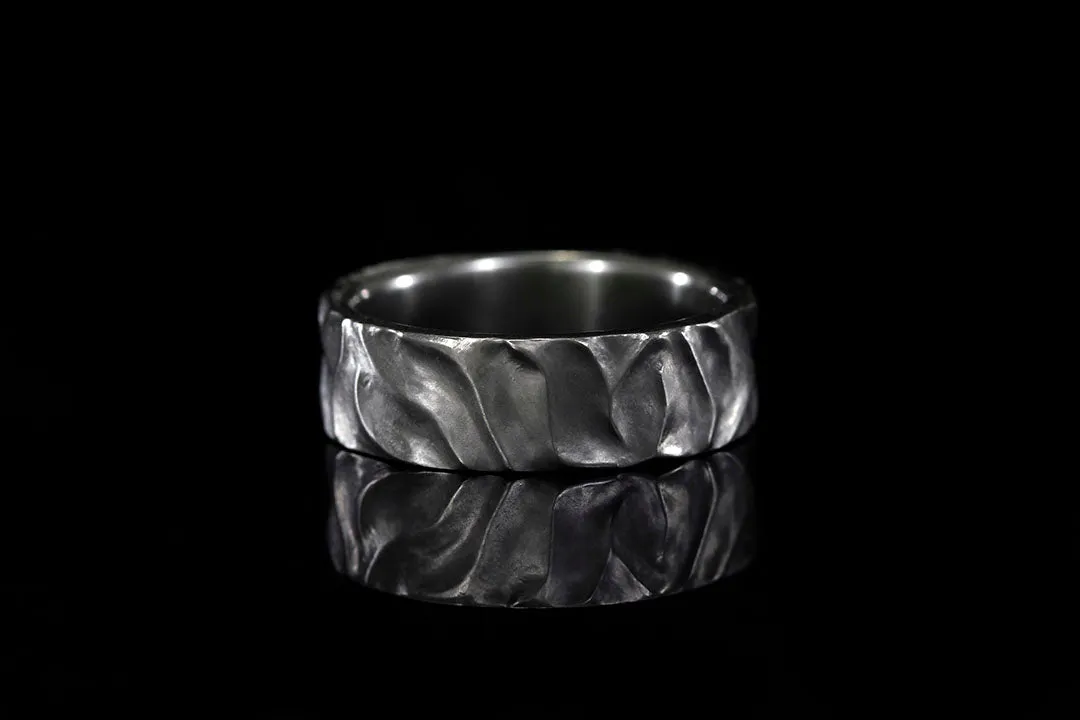 BLACK ZIRCONIUM WAVE TEXTURED MEN'S RING