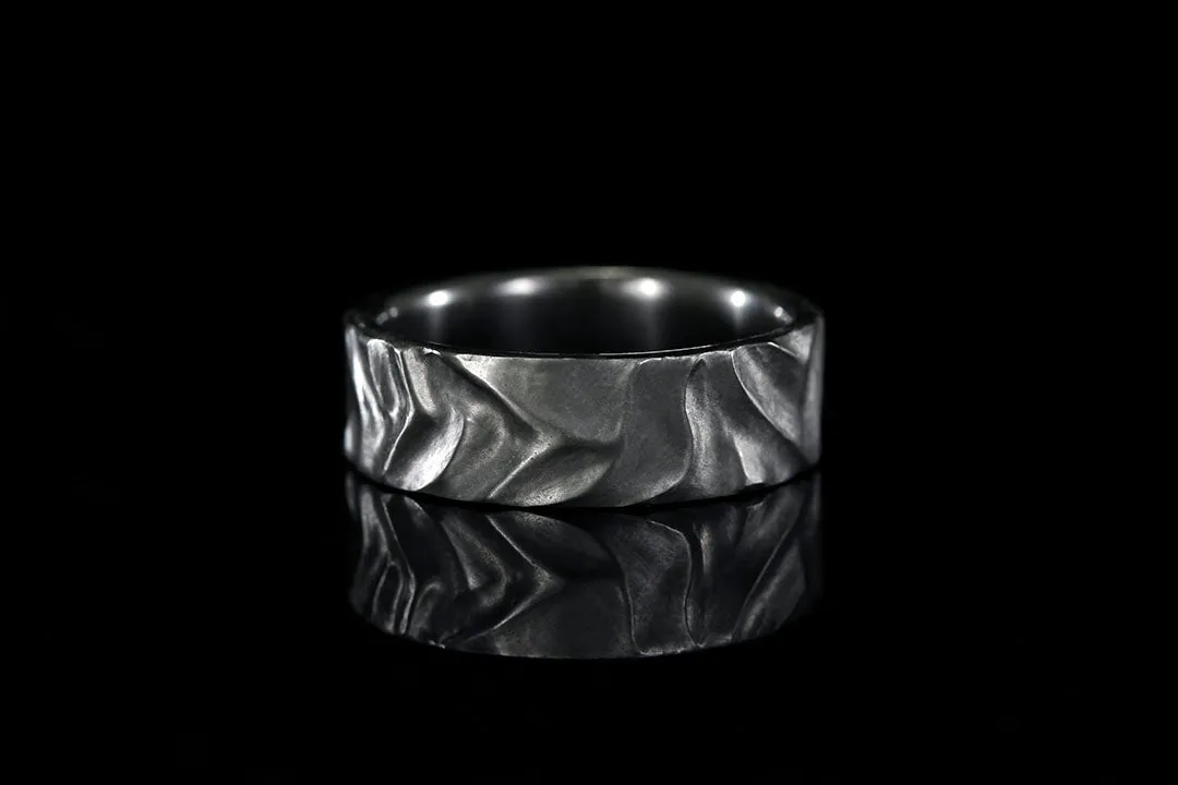 BLACK ZIRCONIUM WAVE TEXTURED MEN'S RING