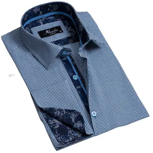 Blue Mens Slim Fit French Cuff Shirts With Cufflink Holes - Casual And Formal