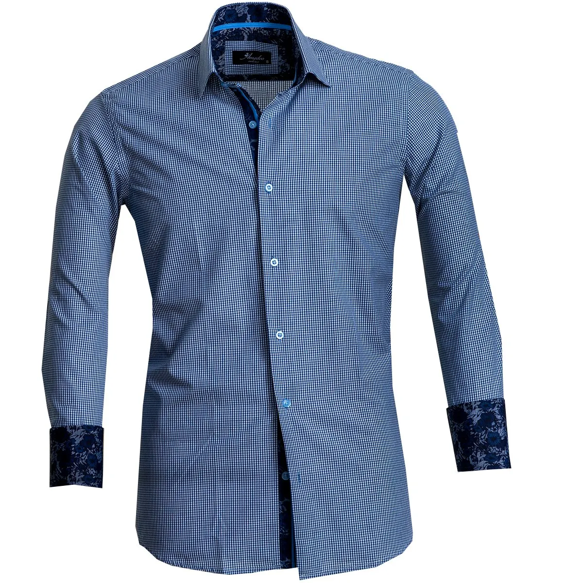 Blue Mens Slim Fit French Cuff Shirts With Cufflink Holes - Casual And Formal