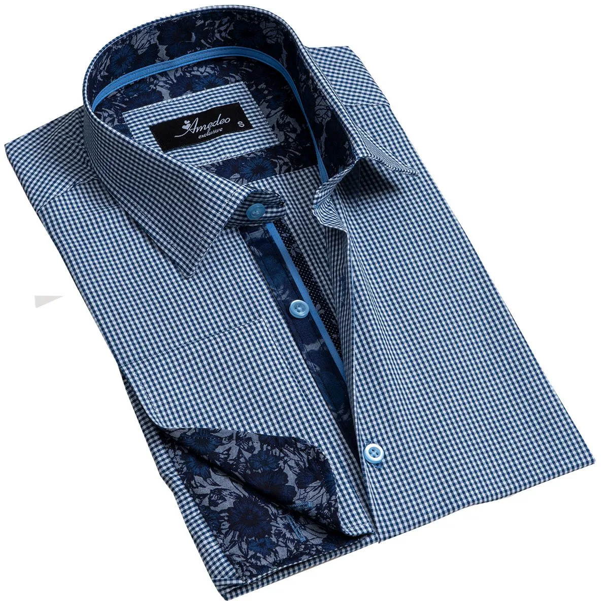 Blue Mens Slim Fit French Cuff Shirts With Cufflink Holes - Casual And Formal